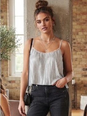 Top Shop - Silver Top- Spaghetti Strap Pleated Cami Top -Top Shop